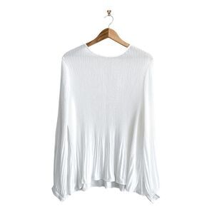 A MTL 1980 Womens Textured Pleated Keyhole Back Long Sleeve Blouse White 2X